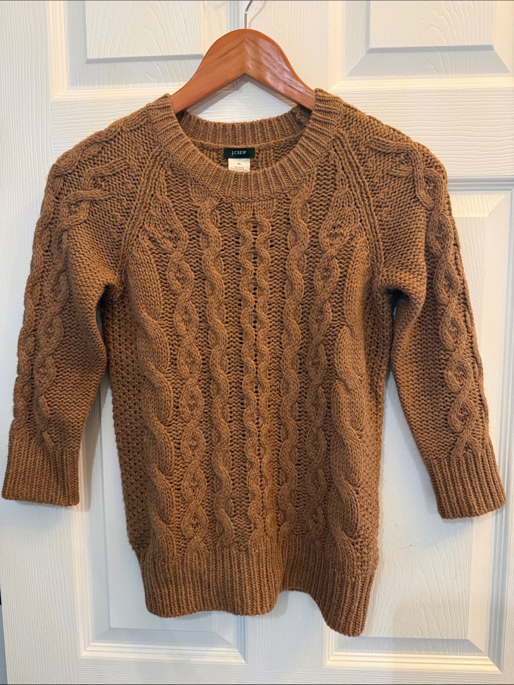 J. Crew Women’s Cable-Knit Crewneck Sweater in Camel Brown Wool/Alpaca Blend
